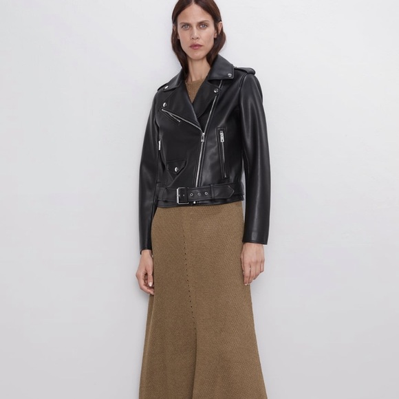 zara faux leather biker jacket